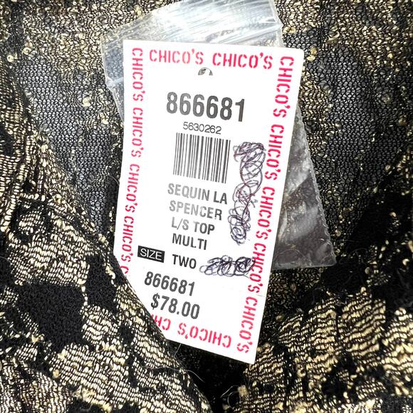 NEW NWT Chicos Design Size 2 Large Gold Black Sequin Blouse Shirt Top Formal - Picture 3 of 9